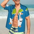 thumbnail image 7 of Fuzoiu Goose Holding an Umbrella Print Hawaiian Shirt for Men, Summer Beach Casual Short Sleeve Button Down Shirts, Men’s Beach Summer Shirts with Pocket,3X-Large, 7 of 7