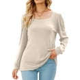 thumbnail image 1 of Camiseta de manga larga abombada con cuello ancho y corte holgado para mujer Top de punto para primavera y otoño Albaricoque M, 1 of 8