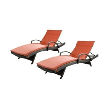 GDF Studio Olivia Outdoor Wicker Adjustable Chaise Lounges with Cushion, Set of 2, Multibrown and Orange