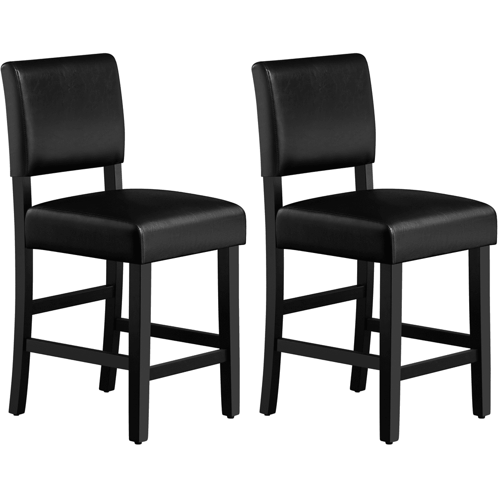 Yaheetech 24.6'' H Set of 2 Upholstered Faux Leather Bar Stool, Black