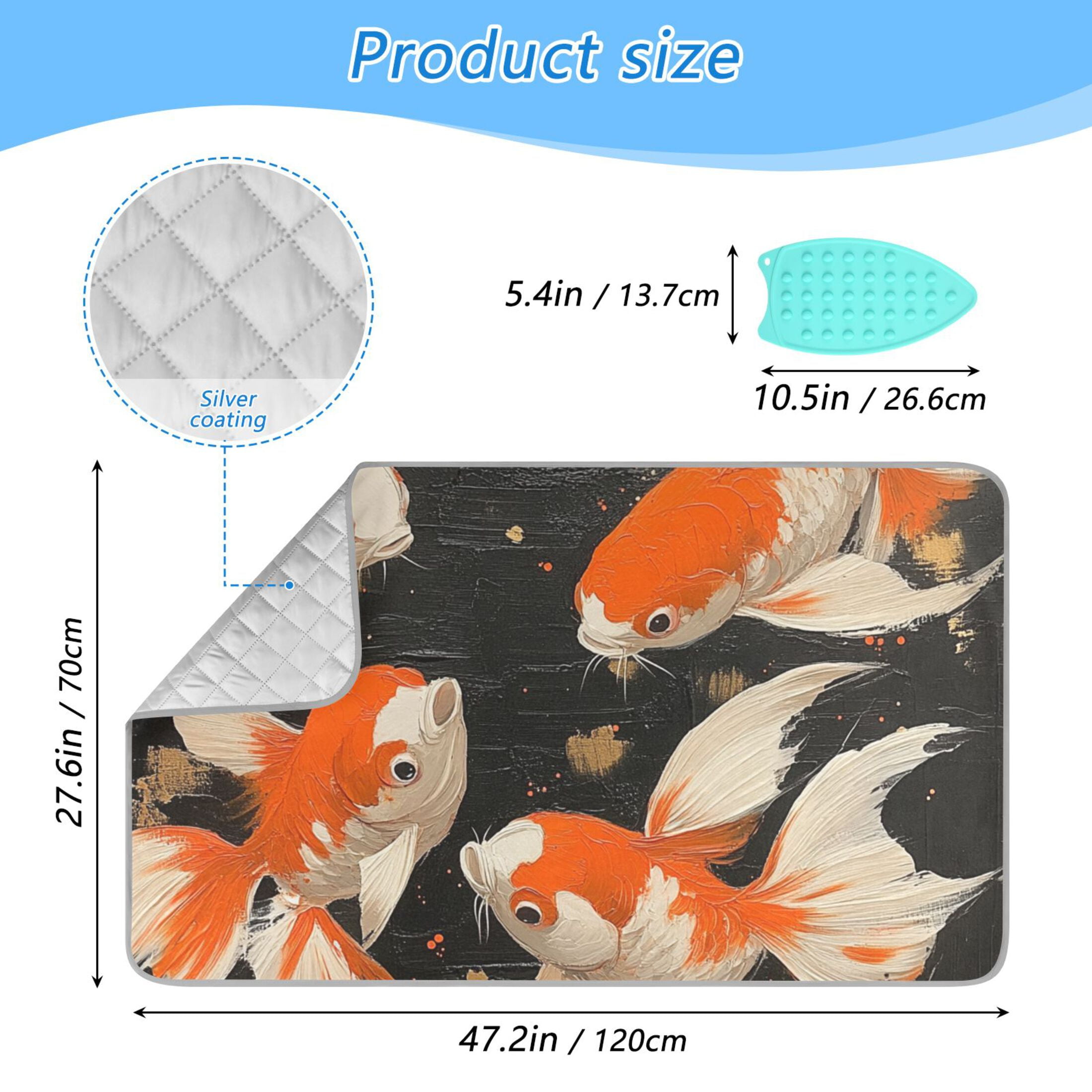 Fish Ink Painting Ironing Mat Blanket for Table Top Travel Portable Ironing Board Pad 47.2x27.6 Inch