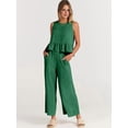 thumbnail image 4 of Women'S Pants Sets 2 Piece Outfits Sleeveless Round Neck Tank Tops Elastic Waist Wide Leg Green S, 4 of 9