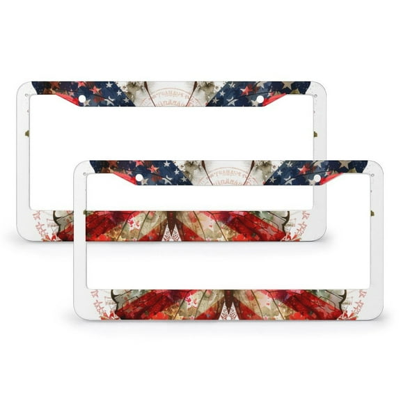 License Plate Frames American Butterflies Patriotic Personalized License Plate Frame 2 Pcs Set USA Patriotic Independence Memorial Day Aluminum Metal License Plate Frame Car Accessorie