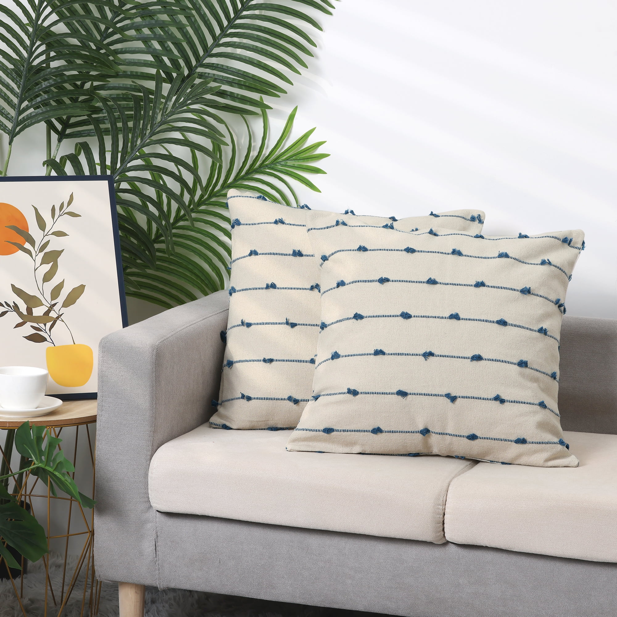 Unique Bargains 4 Pcs Modern Farmhouse Striped Throw Pillow Covers Blue/Red