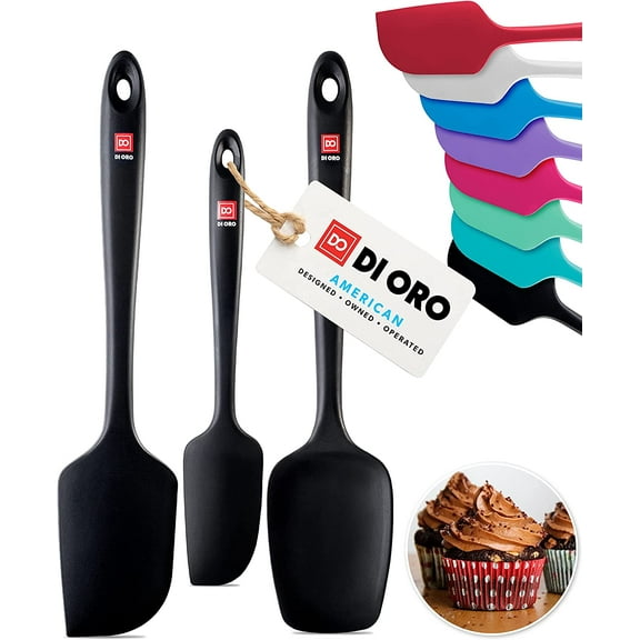 DI ORO Silicone Spatula Set - Rubber Kitchen Spatulas for Baking Cooking & Mixing 600°F Heat-Resistant BPA Free Scraper Nonstick Cookware Dishwasher Safe (3pc Black)