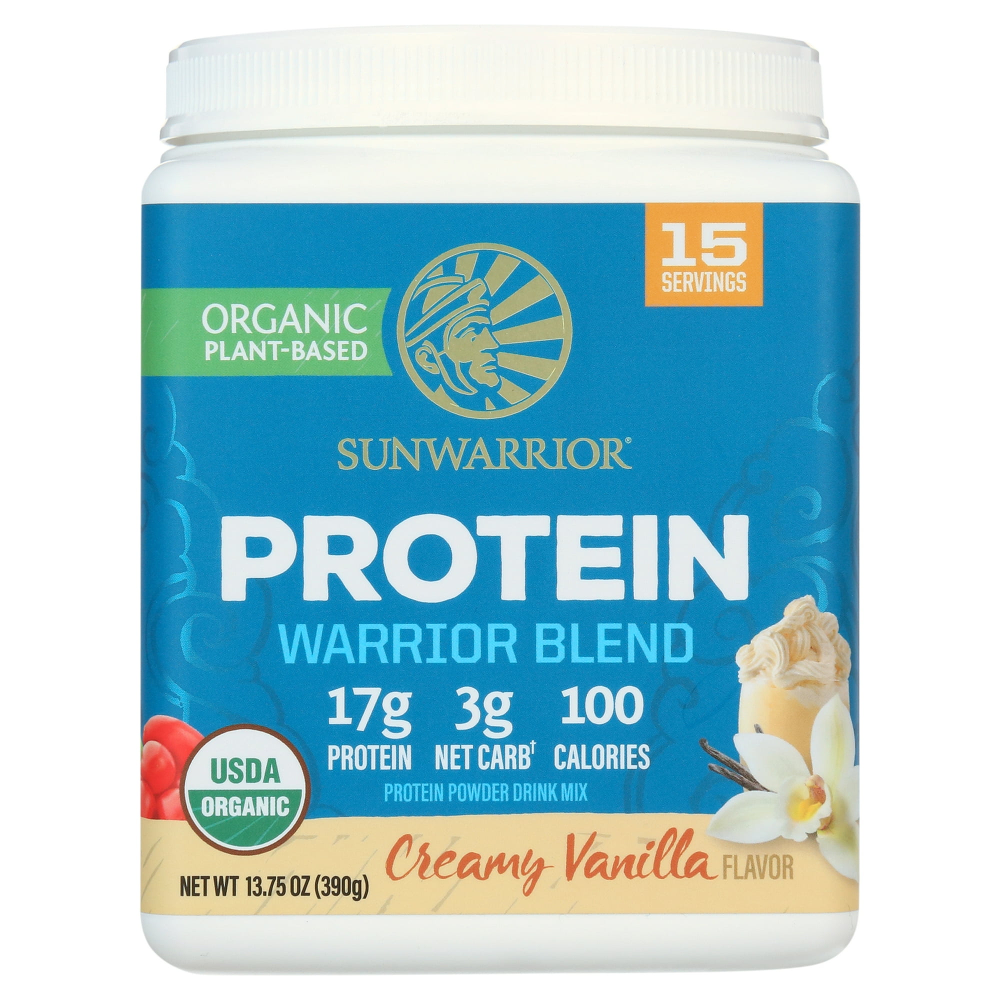 Sunwarrior Organic Vanilla Protein Powder | Superfood, Vegan Plant-based Protein Powder, Vanilla, 13.75oz