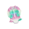 thumbnail image 2 of Musuos Toddler Girls One-pieces Swimsuit 6M 12M 2Y 3Y 4Y Rash Guard Gradient Color Long Sleeve Crew Neck Swimsuits Zipper Bathing Suits, 2 of 10
