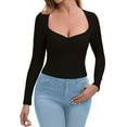 thumbnail image 4 of Galabris Women's Square Neck Long Sleeve T Shirt Sexy Slim Fitted Crop Tops Stretchy Deep U Casual Basic Tees, 4 of 7