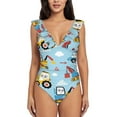 thumbnail image 2 of Yiaed Building Truck Print Women's Ruffled One Piece Swimsuit V Neck Swimwear Slimming Monokini for Woman-XX-Large, 2 of 8