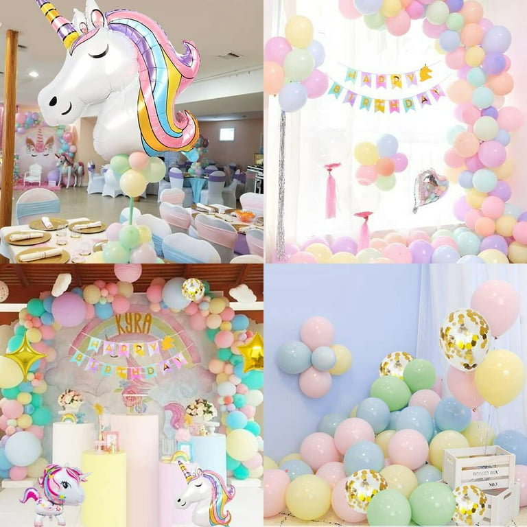 Pastel Rainbow Unicorn Balloon Arch Kit, Macaron Balloons,Unicorn  Balloons,Happy Birthday Banner,Unicorn Birthday Party Decorations for Girls  