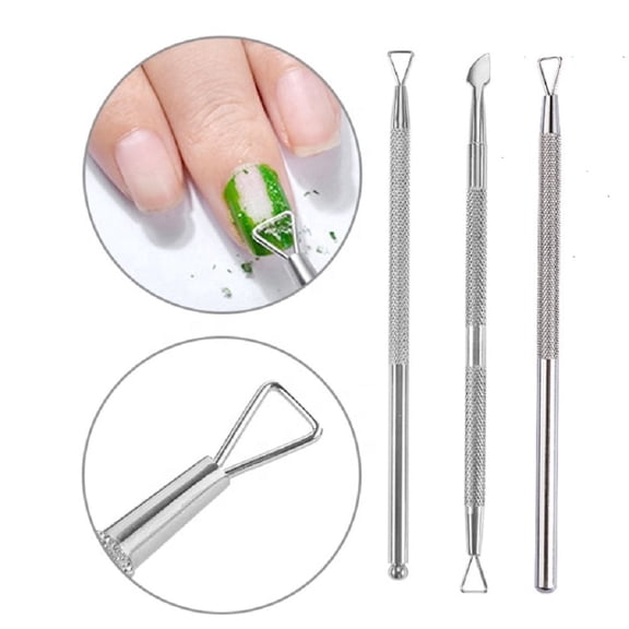 3 Piece Stainless Steel Cuticle Pusher and Nail Cleaner Set, Manicure and Pedicure Tools for Nail Grooming, TIKA