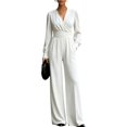 thumbnail image 2 of Jumpsuits for Women Summer Dressy V Neck High Waist Long Sleeve Romper with Pockets Casual Summer Beach Trendy Outfit, M, 2 of 7
