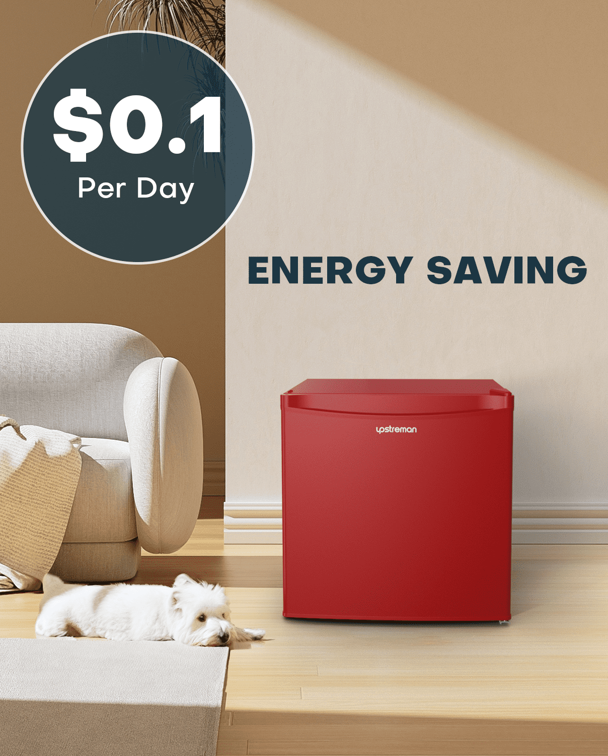 Upstreman 1.7 Cu ft Mini Fridge with Freezer Single Door Compact Refrigerator, Low Noise, Energy Saving, Adjustable Temperature, Reversible Door, for Home Office Dorm, Red FR17