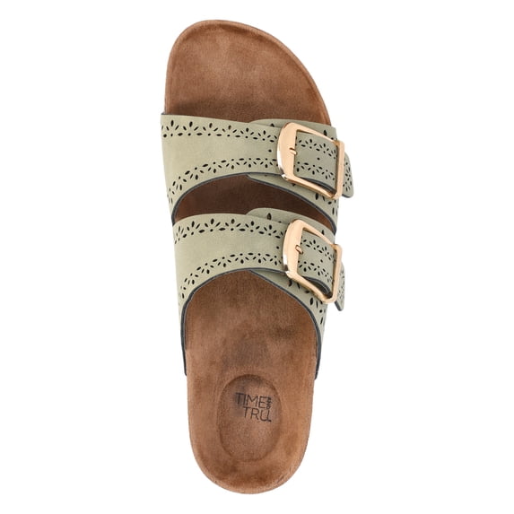Time and Tru Women's Footbed Slide Sandals (Wide Width Available)