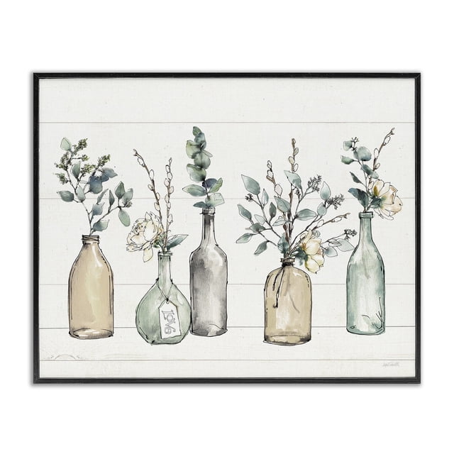Decoración mural Stupell Industries con botellas y plantas, granja, 28 x 36 cm