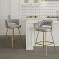 thumbnail image 2 of VECELO Modern Braided Bar Stools Set of 2 – Velvet Counter Height Upholstered Stools with Woven Back Support & Footrest, Heavy-Duty Metal Frame Bar Chairs for Kitchen Island,Grey, 2 of 14