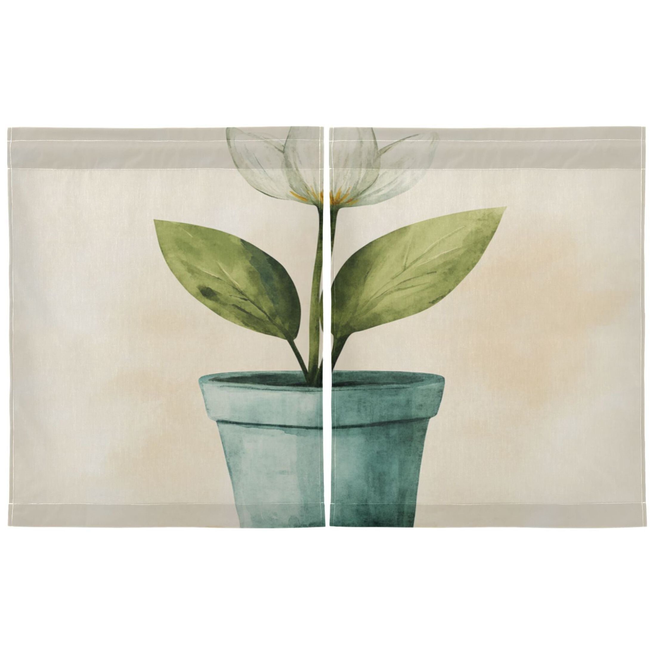 Flower Lily 27"x36" Linen Look Cafe Curtain Set with Privacy and UV Protection
