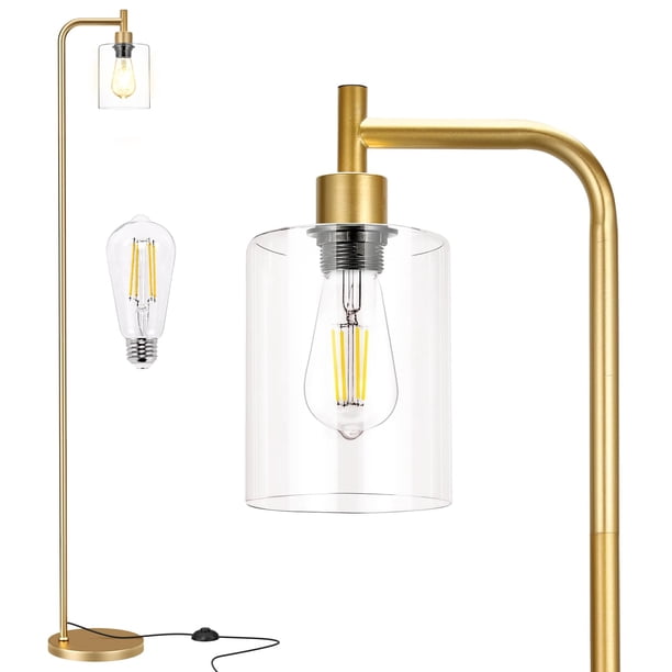 Lámpara de pie dorada Ziisee de 164 cm, estilo industrial, LED con pantalla de vidrio