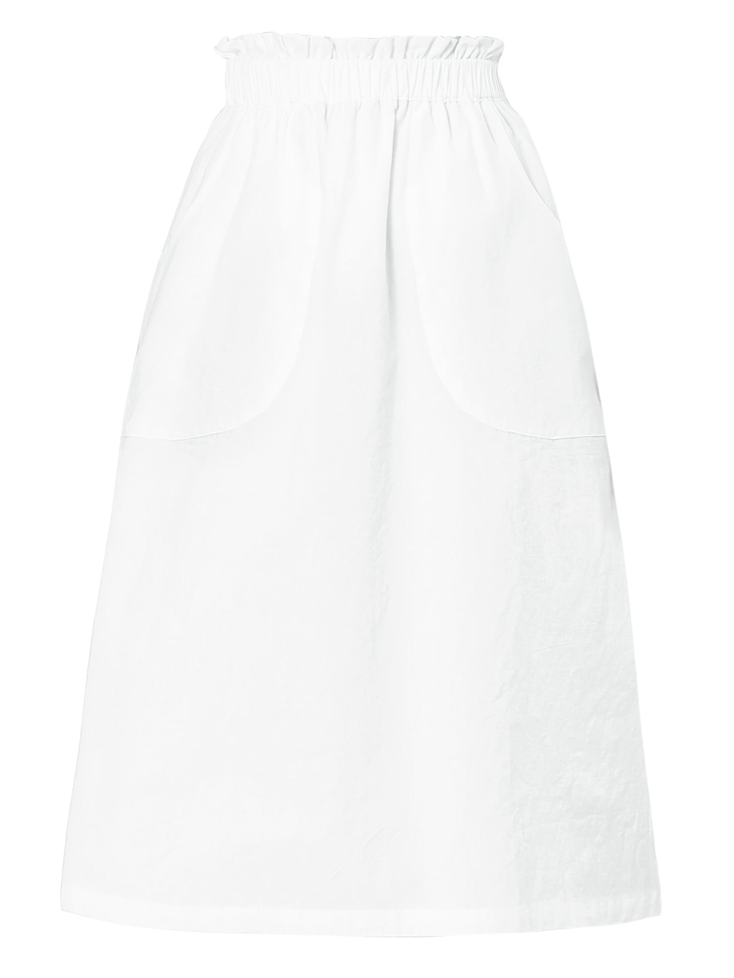 DARING DIVA Women's Cotton A-Line Midi Skirt with Pockets S White