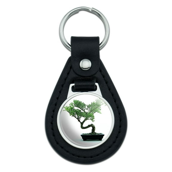 Bonsai Tree Black Leather Keychain