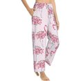 thumbnail image 3 of PISONIC Flamingo Body of Roses Flowers Printed Women's Pajama Pants, Comfy Pajama Bottoms With Pockets&Drawstring, 3 of 7