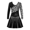 thumbnail image 4 of Doomiva Kids Girls Printed Patchwork Long Sleeve Gymnastics Ballet Dance Leotard Bodysuit with Pleated Skorts Skirt Set Black 10, 4 of 7