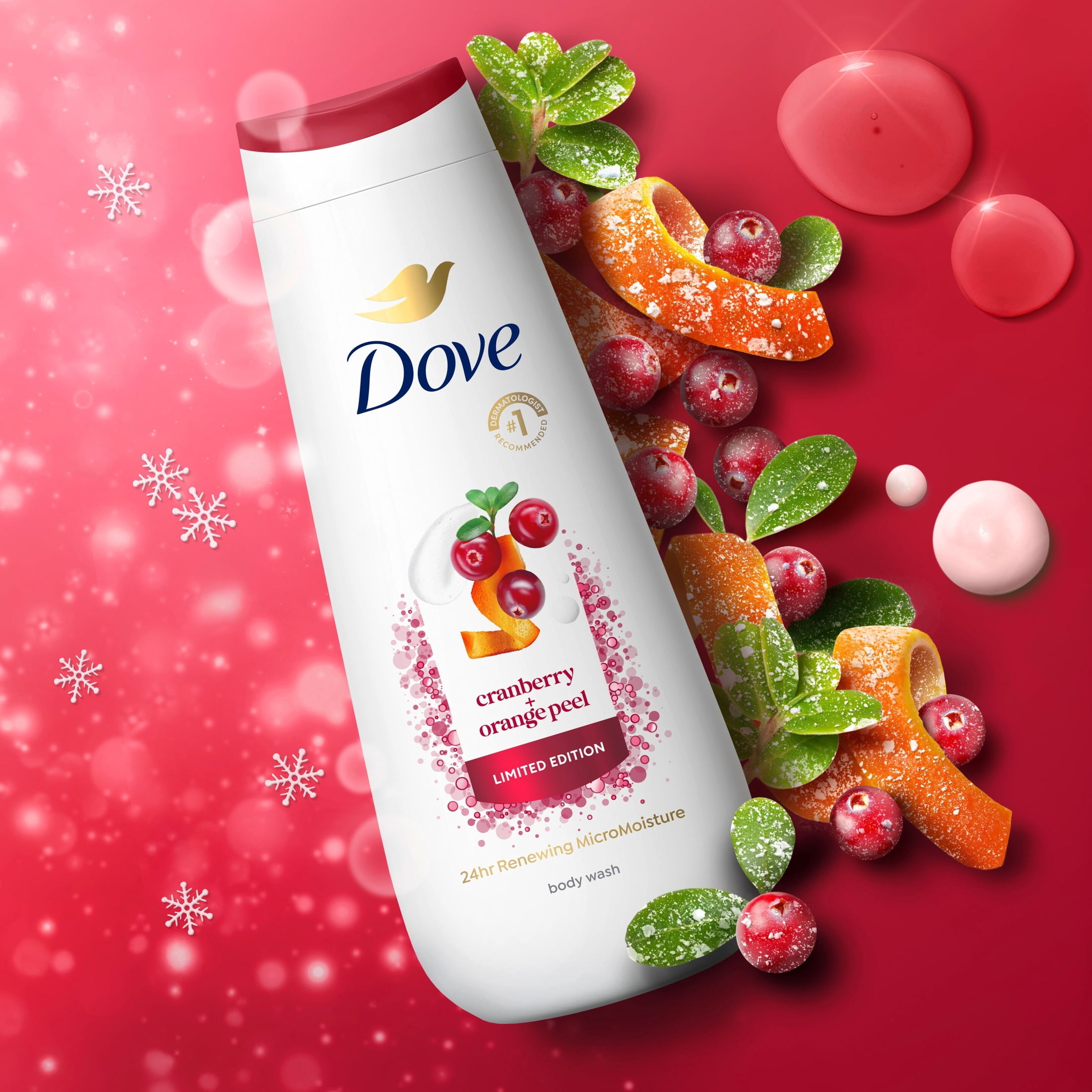 Dove Body Wash For Renewed, Healthy-Looking Skin Cranberry & Orange Peel Gentle Skin Cleanser With 24hr Renewing MicroMoisture , 20 fl oz 4 Count