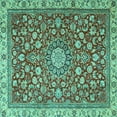 thumbnail image 1 of Ahgly Company Machine Washable Indoor Square Medallion Turquoise Blue Traditional Area Rugs, 7' Square, 1 of 4