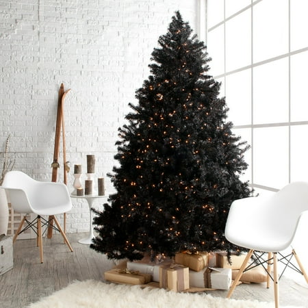 Classic Black Full Pre Lit Christmas Tree 7 5 Ft Clear