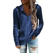 Haite Zip Up Hoodie Sweater for Women Long Sleeve Hooded Jacket Knitwear Outwear