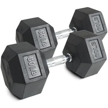 Rubber Hex Dumbbell Pairs Black 25lbs