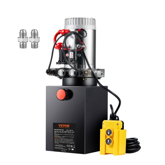VEVOR Hydraulic Pump, 8 Quart Hydraulic Power Unit, Double Acting Dump Trailer Pump, 0.91 GPM Flow Rate, 3200 PSI Max Relief Pressure, DC 12V Hydraulic Pump for Dump Trailer Car Lifting
