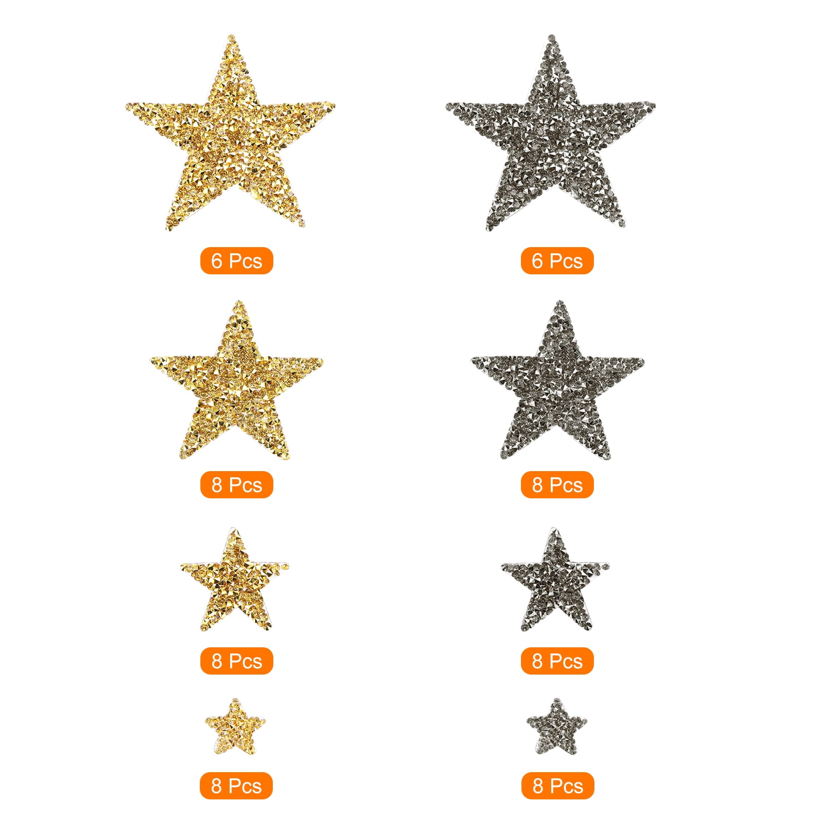 Uxcell 60Pcs Iron on Star Patches Rhinestone, Appliques Adhesive Glitter Embellishments Patches Mixed Size for Clothing Jeans DIY Repair (Gold Silver)