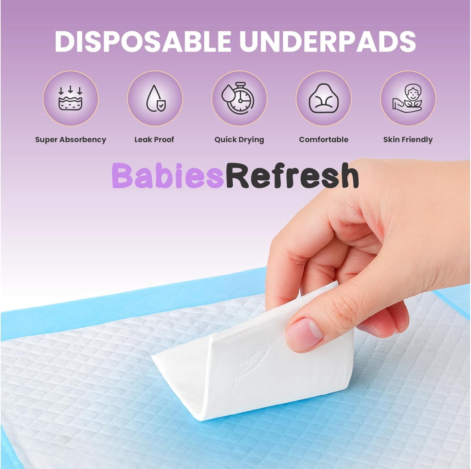 Super Absorbency Disposable Underpads, 22” x 22", 100 Count, Leakproof Quick Drying for Multi-use for Babies, Puppy Pads and Adults, Potty Training Pads, Pet Pee Pads, Cat Pee Pads, Blue, Medium