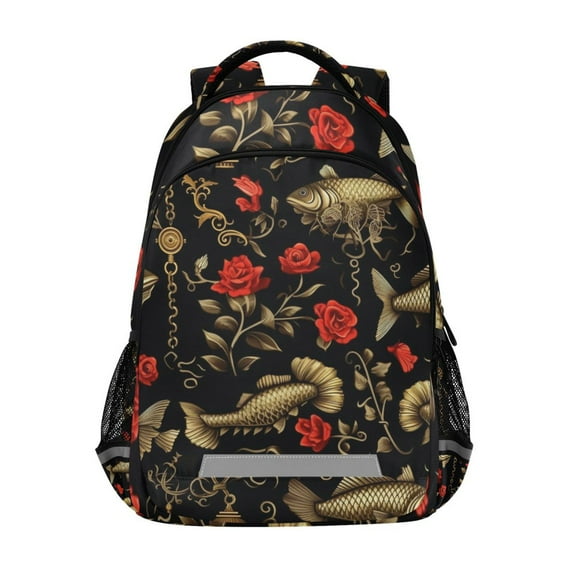 ALAZA Fish Rose Flowers Retro Backpack Elementary School Bag Bookbag Travel Rucksack