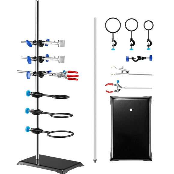 VEVOR Lab Stand Support, Laboratory Retort Support Stand Set, Steel Lab Stand 23.6" Rod and 8.3" x 5.7" Cast Iron Base, Includes Flask Clamps