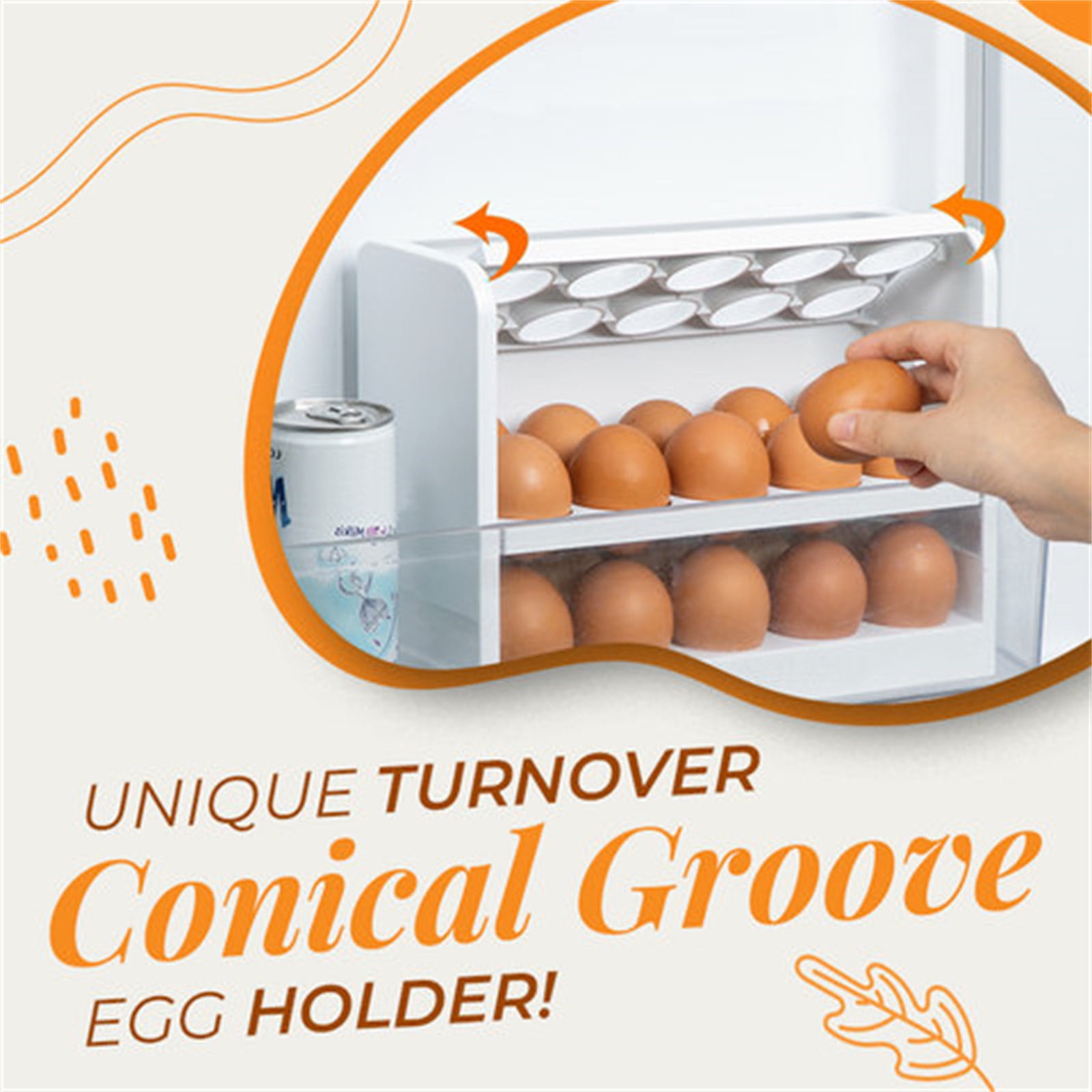 TOUMENY Flip Box 3-Layer Refrigerator Storage Box, 30-Slot Egg Holder for Kitchen Organization, Space-Saving Egg Tray with Turn-Over for Fridge Pantry Countertop