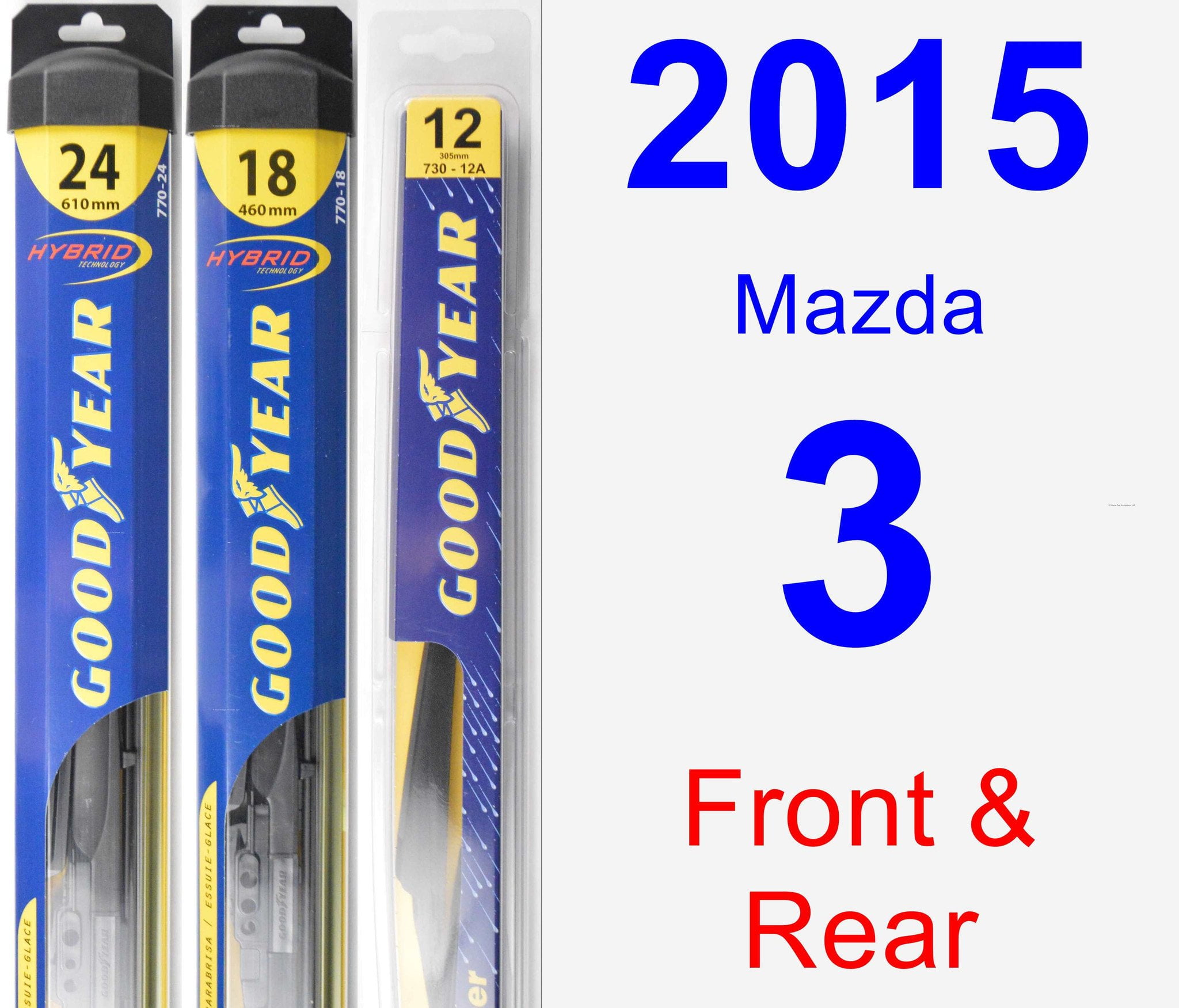 2015 Mazda 3 Wiper Blade Set/Kit (Front & Rear) (3 Blades) Rear