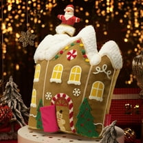Phantoscope Christmas Series Decorative Teddy Plush Gingerbread House Decorative Pillow,light coffee,17.5 x 16 inch
