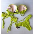 thumbnail image 2 of Victoria's Secret Shine Strap Lace Push-Up Bra Garter Brazilian Panty 3 Piece Set Color Limelight 38D/X-Large NWT, 2 of 9