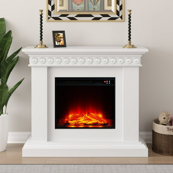 FESTIVO 46.5" Wide Electric Freestanding Fireplace w/ Realistic LED Flames - White