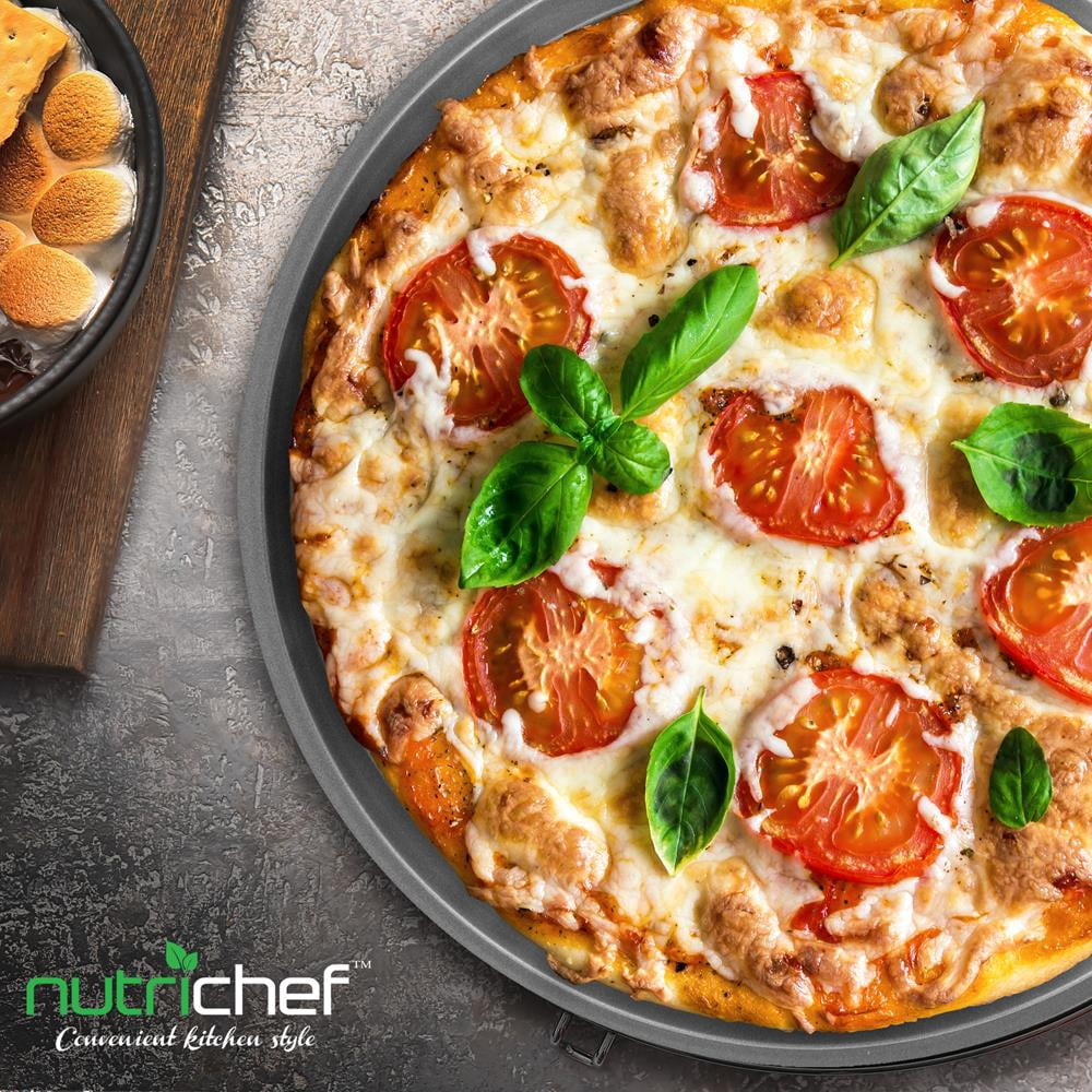 NutriChef 14” Non-Stick Pizza Pan, Gray Carbon Steel Commercial Grade Restaurant Quality Bakeware