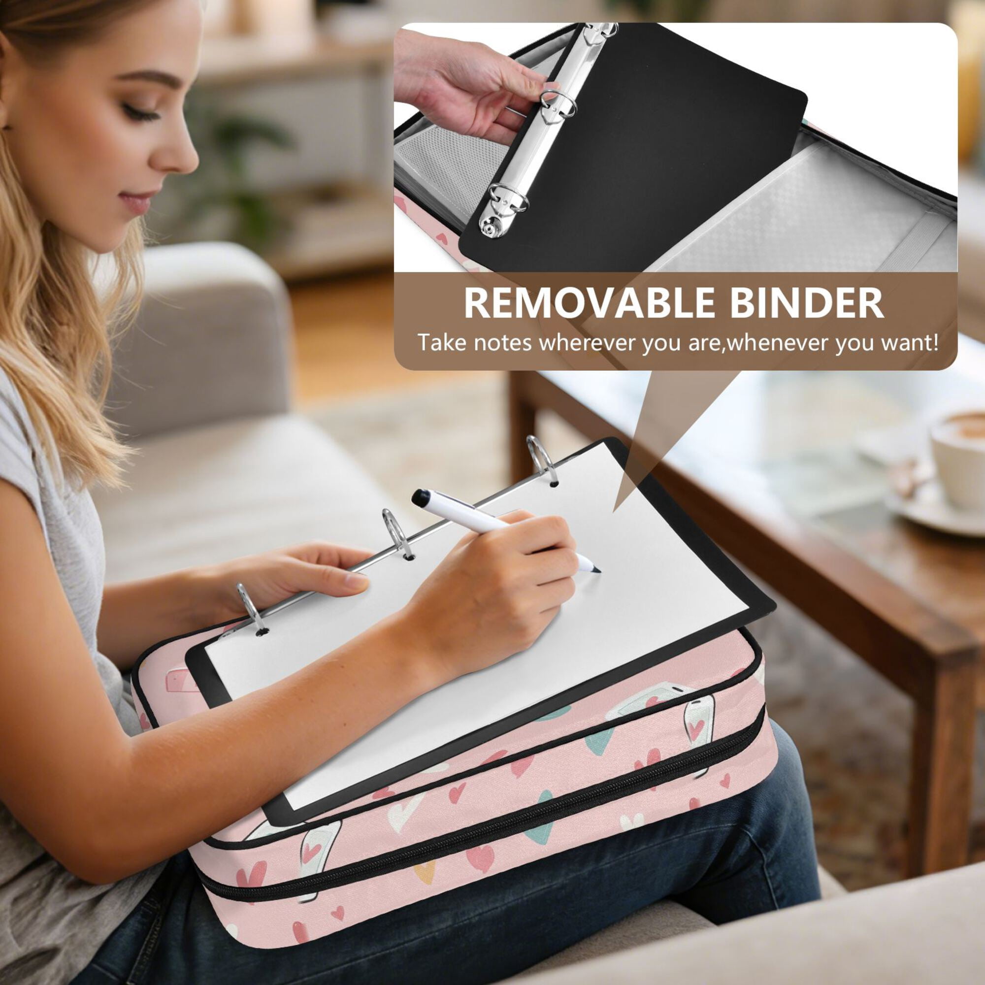 FORMRS Accordion File Folder A4 Size 7-Pocket Expanding Document Organizer Bag with 3 Ring Binder, Love in The Air