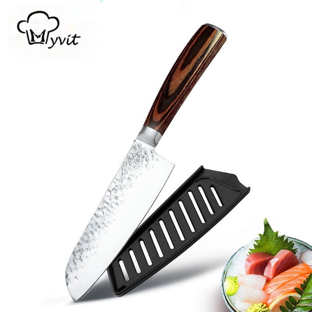 Cuchillo de Chef Japonés, Acero Inoxidable Alemán, Cuchilla de Punta Completa, Ultra Afilado con Mango Ergonómico para Cortar Carne y Verduras, Patrón Martillado Irregular