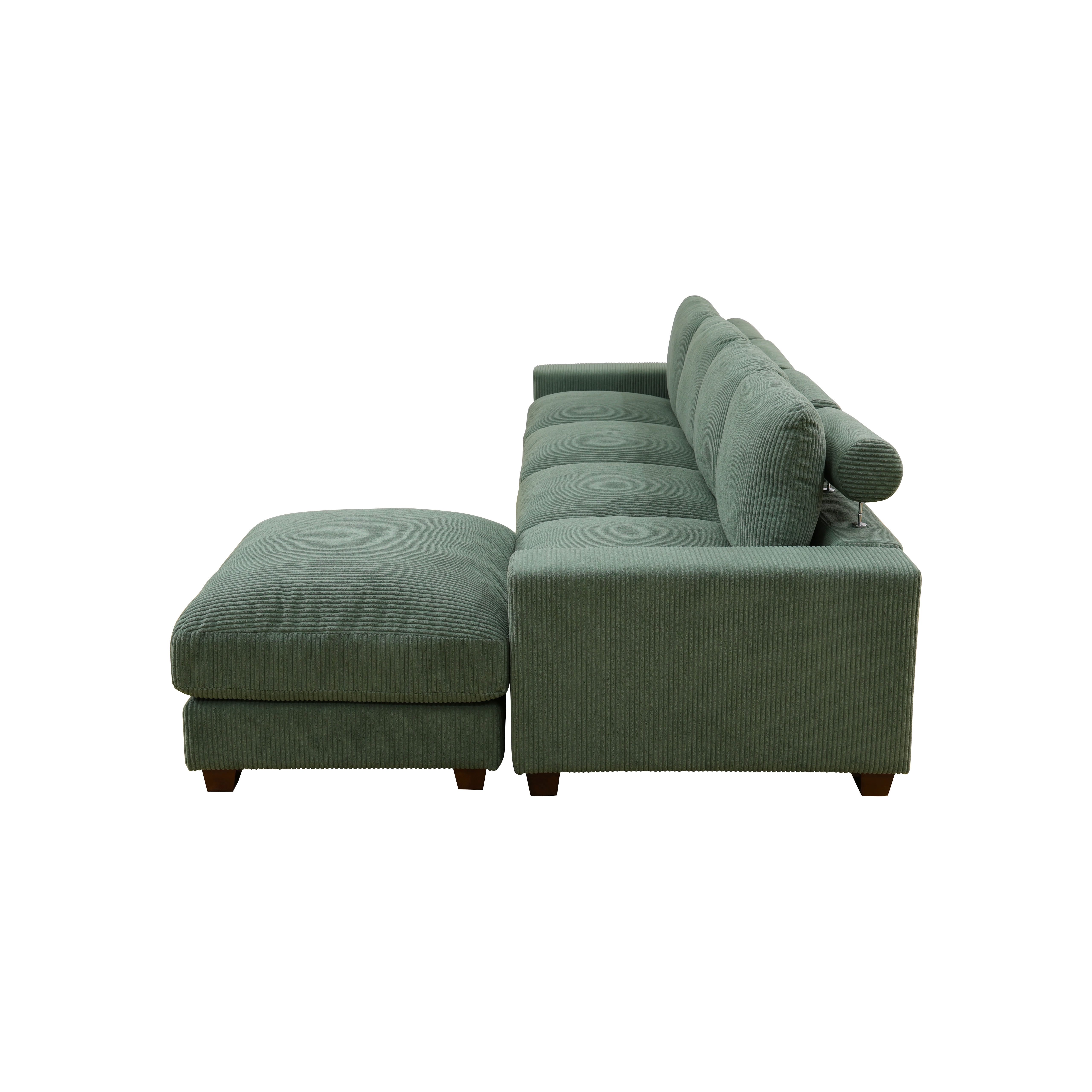 MAYEERTY Modular Sectional Sofa, Flocking Fabric Couch with Double Ottomans & Anti-Insect Frame, Green Living Room Furniture