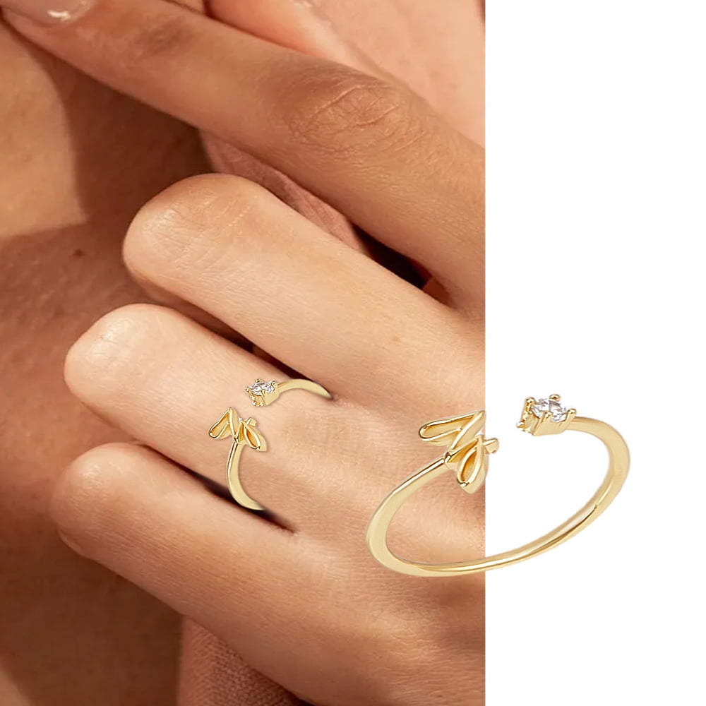 1Pcs Letter Brass Rhinestone Open Cuff Rings Golden A-Z Initial Open Ring for Women Personalized Jewelry Gifts DIY Letter Z