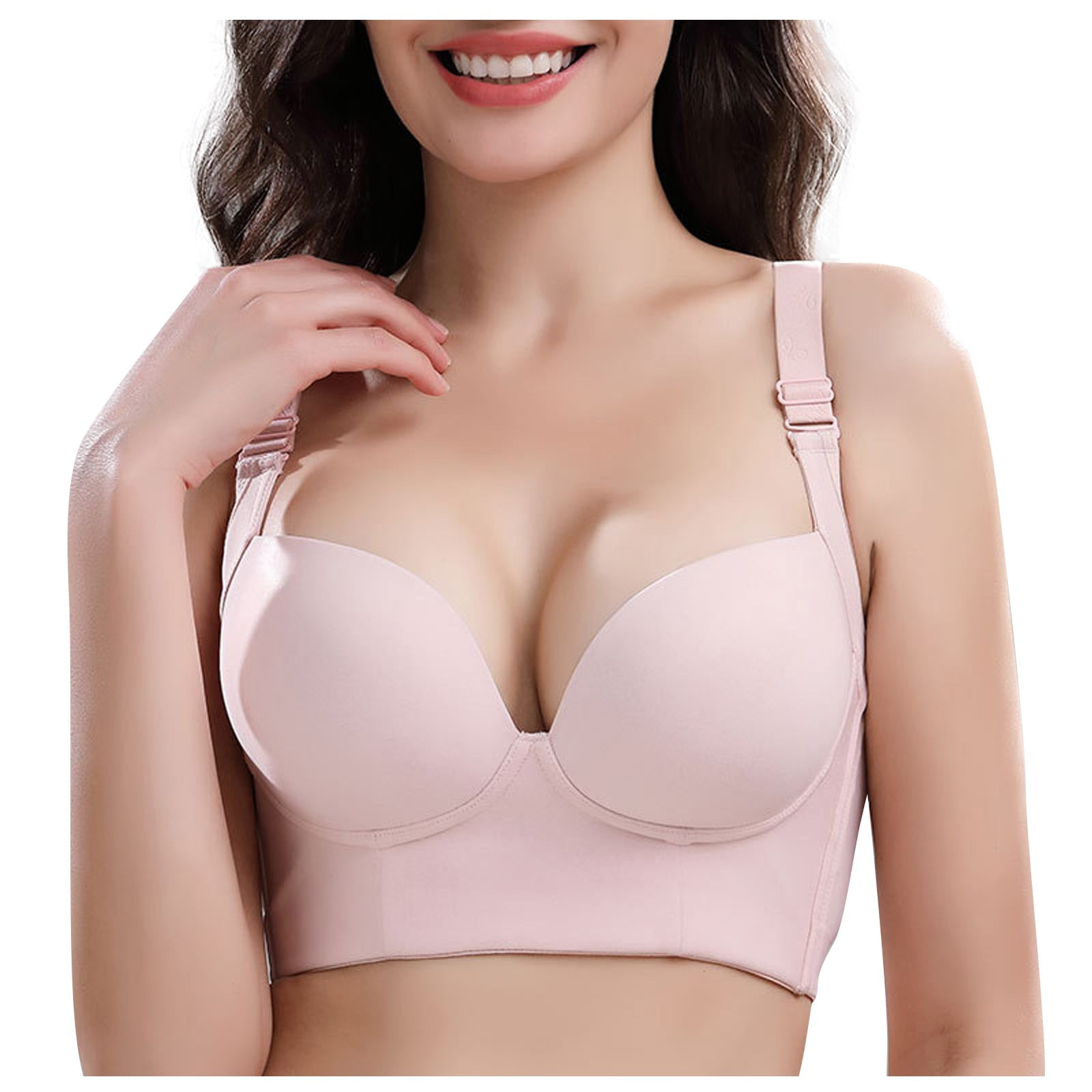 TQWQT Women's Plus Size Bras Longline Push Up Bra Bustier Bra Seamless T-Shirt  Bra Pink 36D 