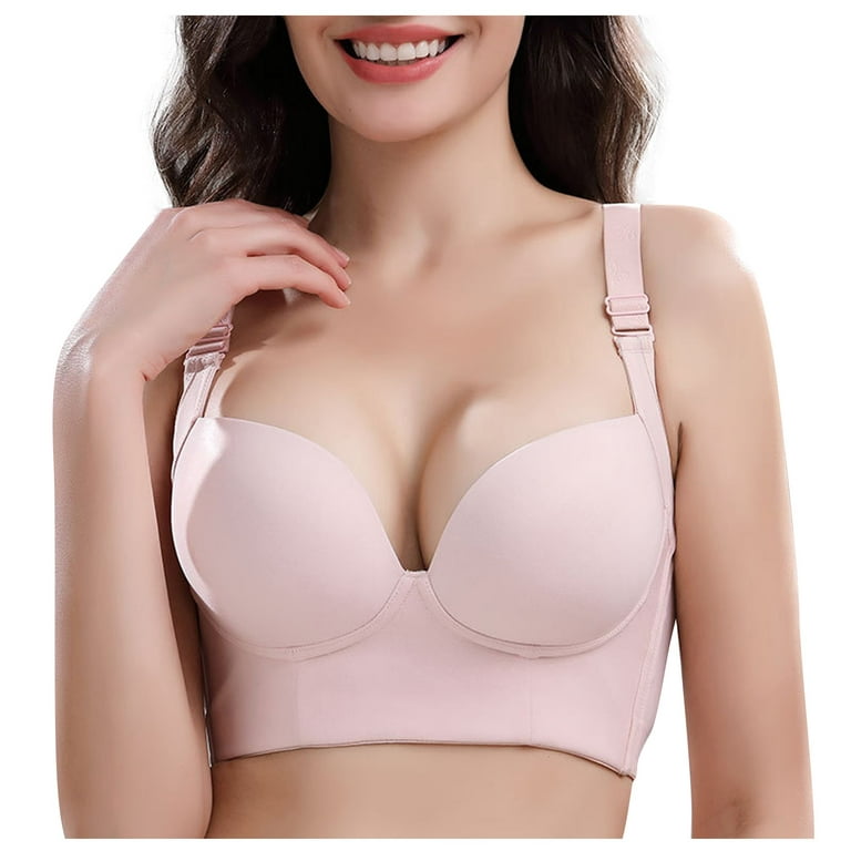 Mlqidk Women's Plus Size Bras Longline Push Up Bra Bustier Bra Seamless  T-Shirt Bra Pink 34A
