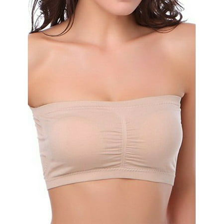 

Women Stretch Strapless Bra Solid Color Crop Removable Padded Top Seamless Bandeau Bra Padded Tube Soft Bralette Bras