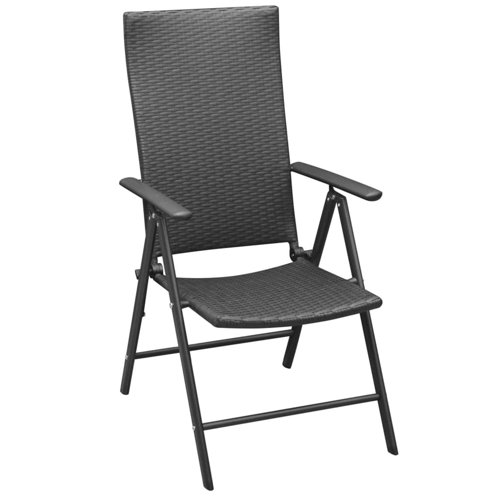 Dcenta 2 Piece Folding Garden Chair Backrest Adjustable Black Poly